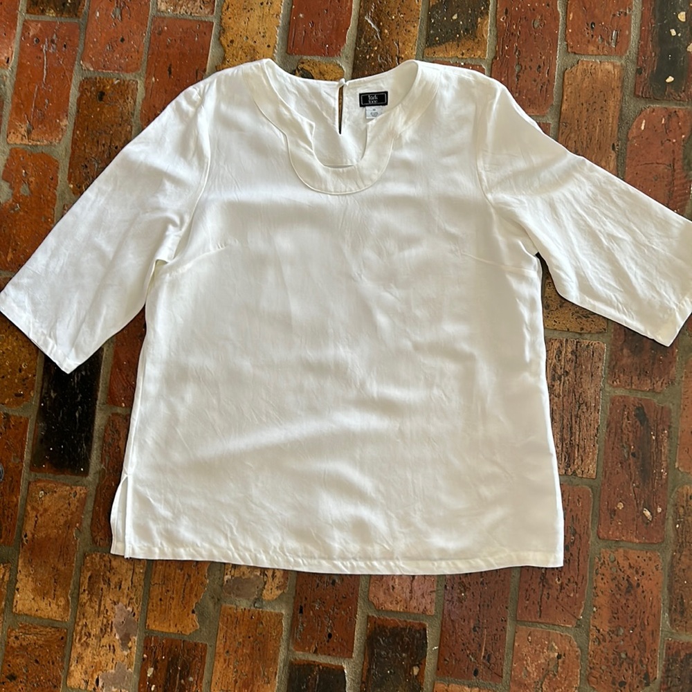 Lark Lane Linen blend White horseshoe neckline tunic top sz18